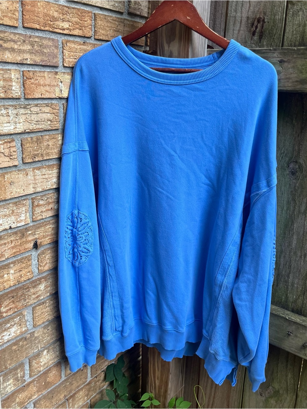 Aerie Oversized Women's Bright Blue Crewneck Sweatshirt with Elbow Embroidery